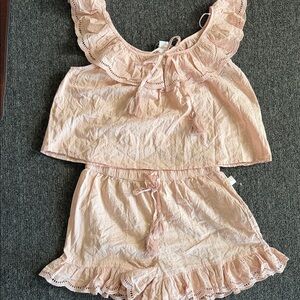 Shabby Chic Pink Lace Trim Pajama Set